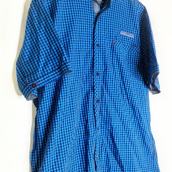 Drill NYC XL Mens Plaid Blue Black Short Sleeve Button Down Light Weight - Picture 2 of 5